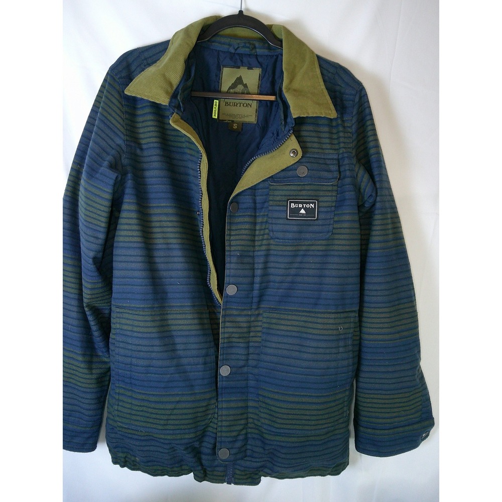 Vintage Burton Dryride Insulated Jacket Mens Small Blue Green Striped Corduroy